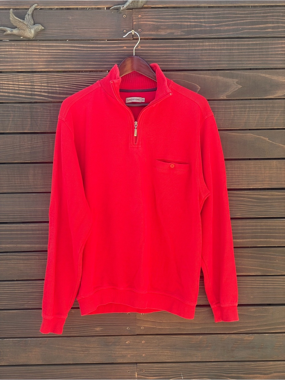 Vintage Men's Red Quarter-Zip Sweater with Chest Pocket